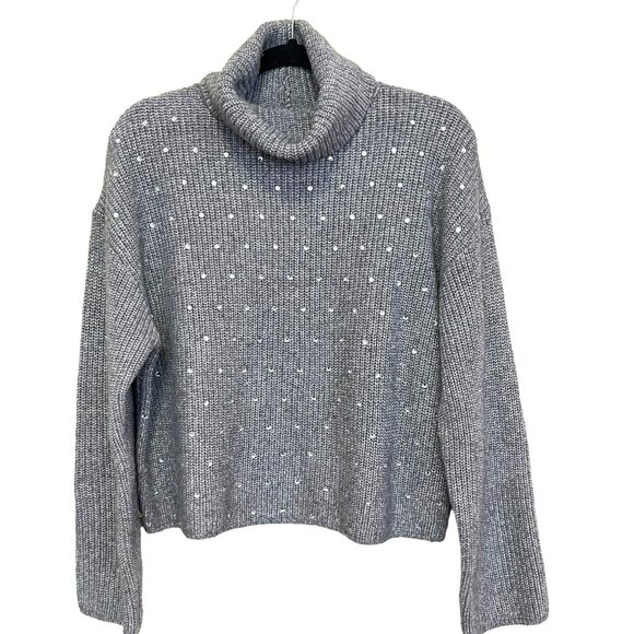 Steve Madden Gray Rhinestone Studded Knit Turtleneck Sweater Sz Small NEW - Picture 4 of 9
